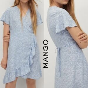 Sz S MNG by Mango Floral Wrap Dress in Light Blue